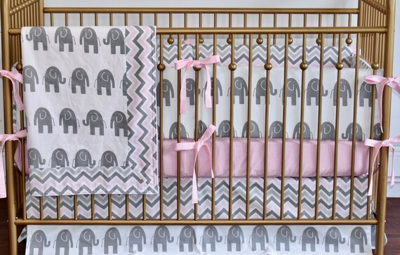 Grey And Pink Elephants Crib Bedding Safaribaby Girljungle Etsy
