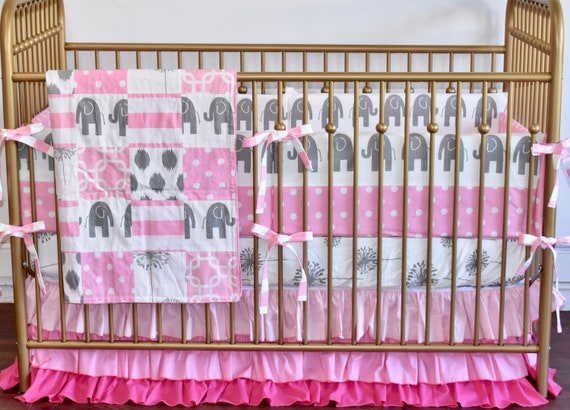 pink elephant crib bedding