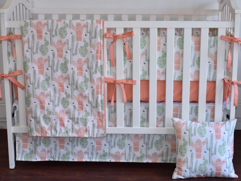 Peach Cactus Crib Bedding Baby Girl Nursery Succulent Etsy