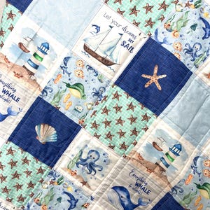 baby boy quilt, nautical quilt, whales nursery,handmade baby blanket, baby shower gift, nursery decor, crib bedding, handmade quilt