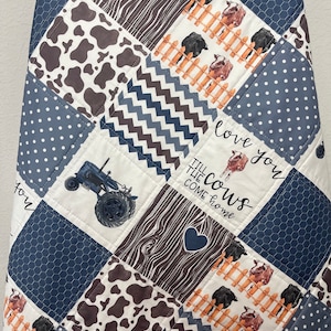 baby boy quilt, farm nursery, cow quilt, handmade baby blanket, baby shower gift, nursery decor, crib bedding, handmade quilt