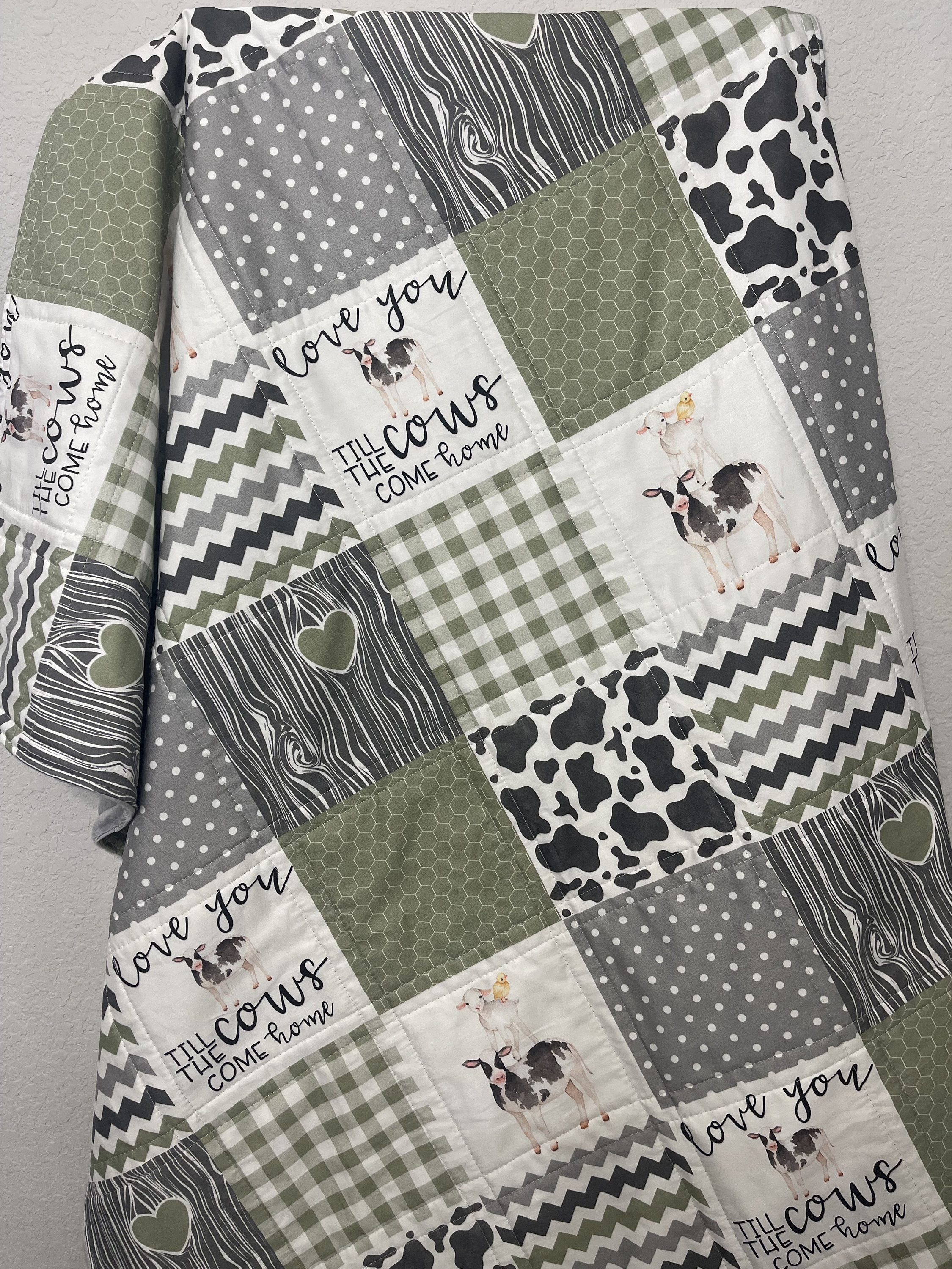 baby boy quilt, farm theme nursery, highland cow,  handmade baby blanket, baby shower gift, nursery decor, crib bedding