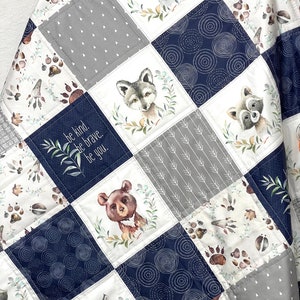 baby boy quilt, woodland quilt, woodland nursery,  handmade baby blanket, baby shower gift, nursery decor, crib bedding
