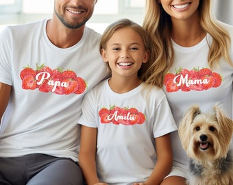 Personalisierte Familien T-Shirts, Erdbeere, Mama and me Shirts, Wunschname Kinder Tshirt, Bio Kinder Shirt, Custom Name Shirts,Erdbeermotiv