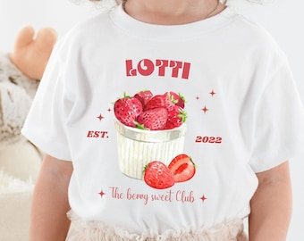 Erdbeeren, Personalisiertes Kinder Geburtstags T-Shirt, Personalisiertes Kinder Shirt, Wunschname Kinder Tshirt,Bio Kinder Shirt,Geburtsjahr