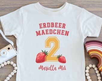 Personalisiertes Kinder Geburtstags T-Shirt, Erdbeere, Personalisiertes Kinder Shirt, Wunschname Kinder Tshirt, Bio Kinder Shirt, Custom