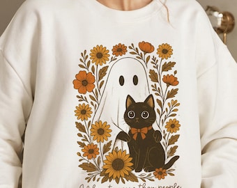 Katttröja, present till kattälskare, katttröja, spökkattmamma-tröja, katt-T-shirt, söta hösttoppar, present till kattägare