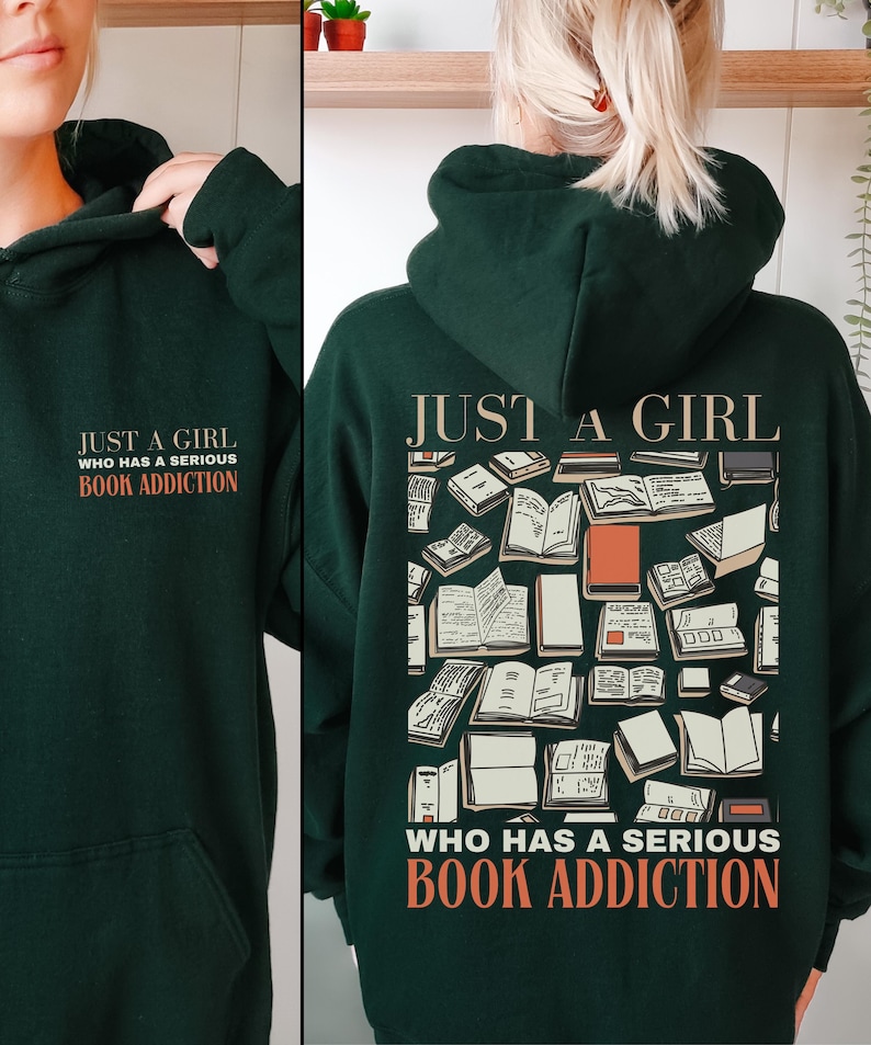 Bluza z kapturem Bookish Merch prezent dla niej, bluza z kapturem dla miłośnika książek, sweter dla książkoholików, koszulka z książkami, prezent dla miłośnika książek z kapturem Forest Green
