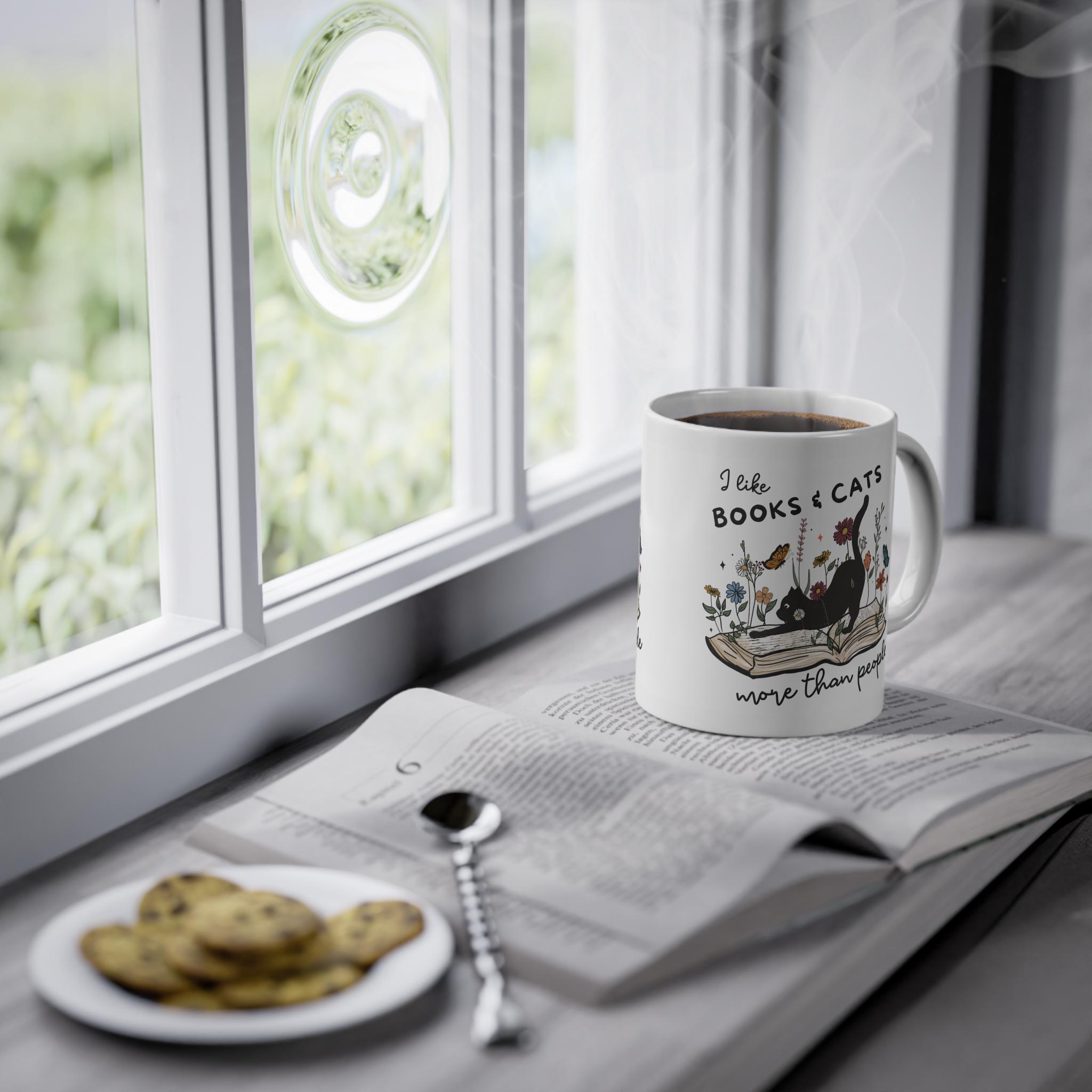 Tazza regalo per amanti dei gatti e dei libri, tazza da caffè per topi di biblioteca, idea regalo per compleanno, tazza con libri, gadget per amanti dei libri, regali per amanti dei