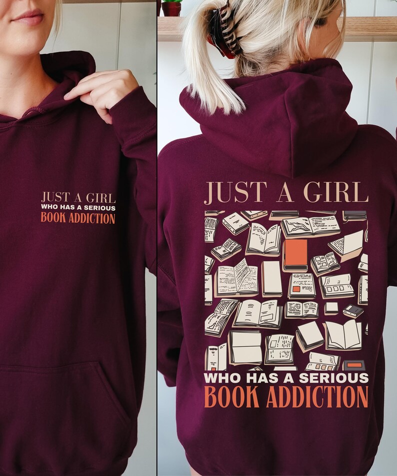 Hoodie met boekenprint, cadeau voor boekenliefhebbers, hoodie voor boekenliefhebbers, sweatshirt met boekenprint, boekshirt, cadeau voor boekenwurm, trui met boekenprint, cadeau-idee voor lezers Maroon