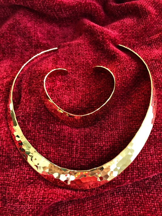 Vintage California Hammered Gold Plated Collar An… - image 1