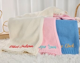 Personalized Baby Blanket with Name, Custom Knit Baby Blanket, Embroidered Name Blanket, Soft Cotton Baby Blanket, Baby Shower Gift