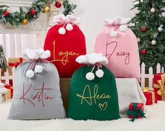 Personalized Plush Velvet Santa Sack, Patchwork Christmas Gift Bag