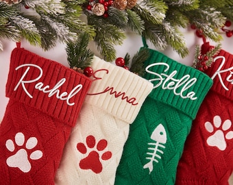 2025 Gepersonaliseerde kerstsokken, gepersonaliseerde kousen voor huisdieren, kerstsokken voor het hele gezin, kousen voor hondenpoten, kattensokken, kerstcadeau