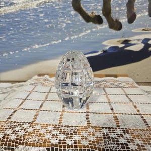 Lead Crystal Glass Egg Shaped Paperweight Hand Cut