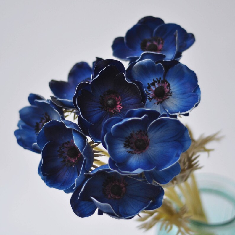 Blue Anemones Real Touch Flowers Natural Touch Flower for Etsy