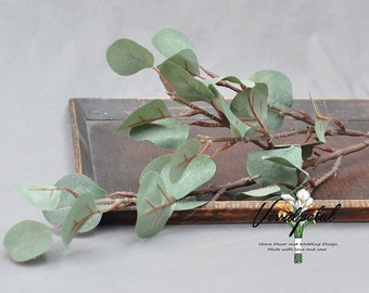 1 tige feuille de soie eucalyptus artificiel faux eucalyptus dollar en argent vert poussiéreux bouquet de mariage pièce maîtresse décoration d'intérieur boutonnière