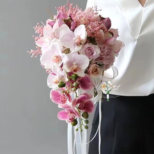 Hot Pink Real Touch Orchid Bridal Bouquet / Amaranthus Bouquet Etsy