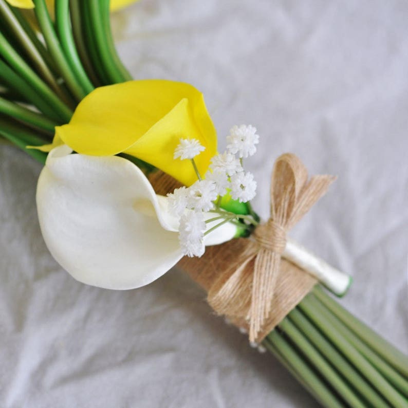 Real Touch Calla Lilies Silk Sunflowers Wedding Bouquet Rustic Etsy