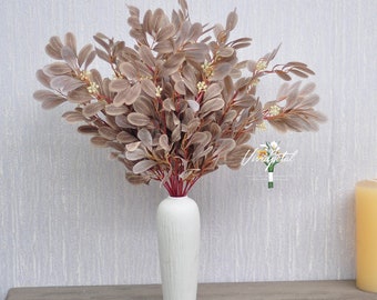 1 Stem autumn willow Seeded Eucalyptus Faux Eucalyptuses Eucalyptus Morandi Coffee Wedding Bouquet Centerpiece Home Decor Boutonnières