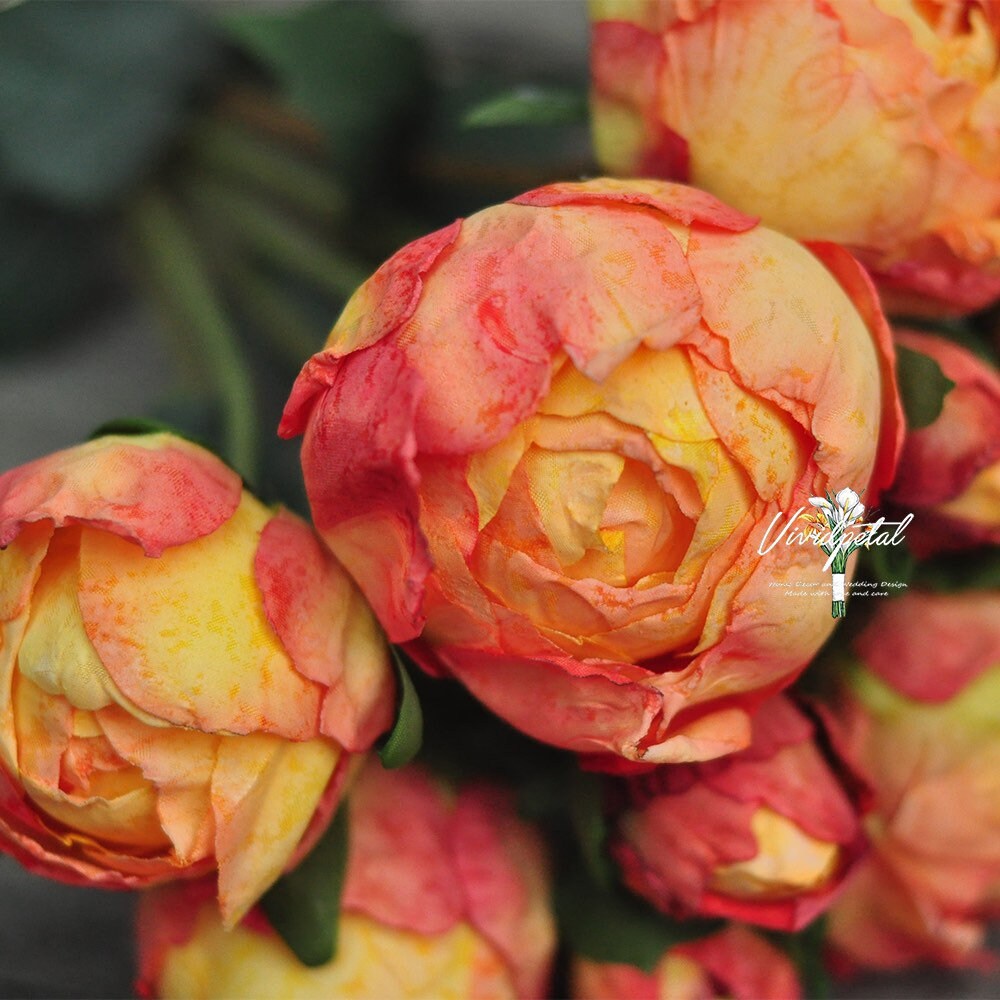 Silk burnt peony bundle autumn orange peony Artificial bundle Etsy