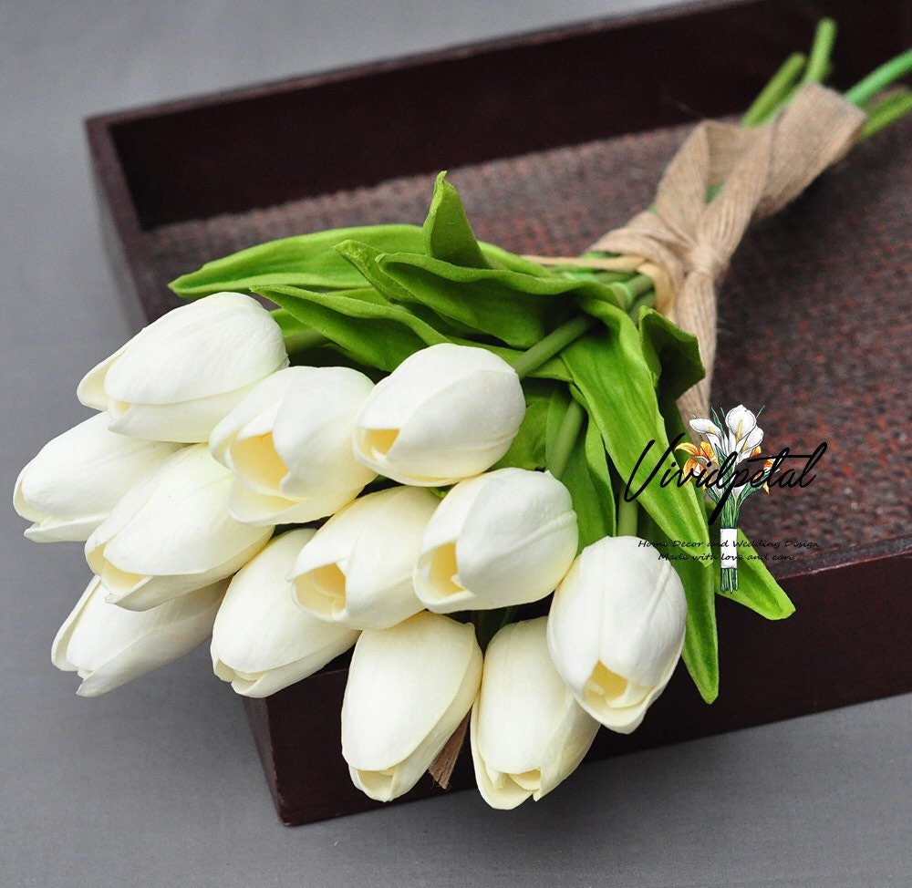 White Tulip Real Touch Tulip Bouquet Small White Tulip Etsy