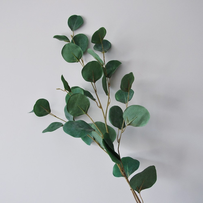 1 Stem Silk Leaf Artificial Eucalyptus Faux Eucalyptuses Silver Dollar Dusty Green Wedding Bouquet Centerpiece Home Decor Boutonni\u00e8re