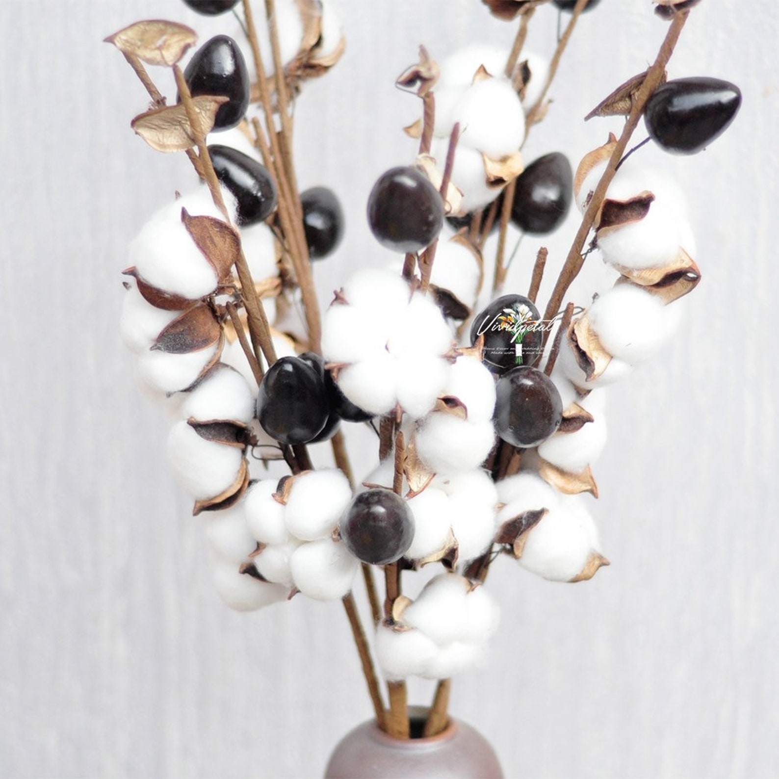 Dried Cotton Branch 17 Long 8 Cotton Balls Branches Etsy