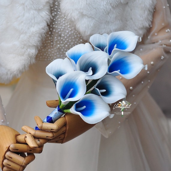 blue calla lily wedding bouquet