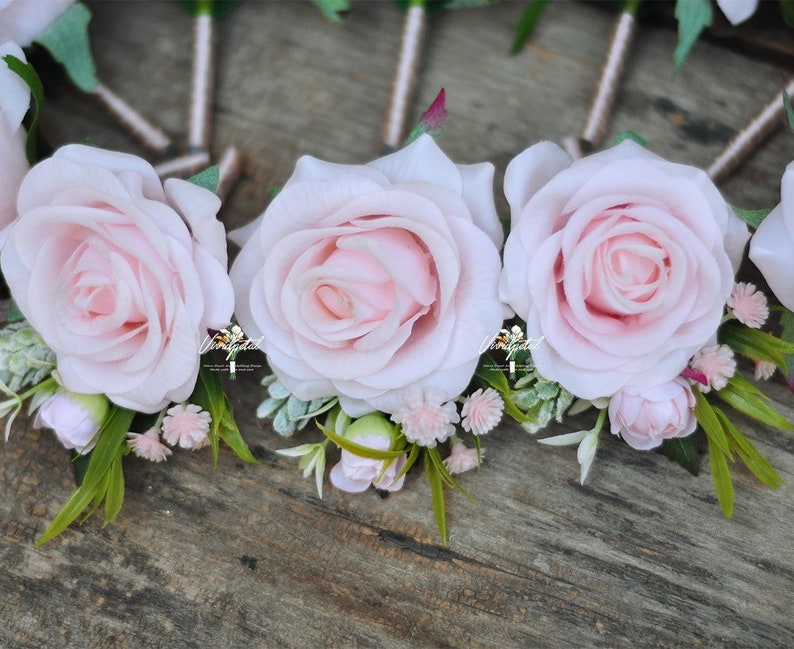 Light pink Real touch rose boutonnières for inner and outer door wedding ,parties,fair and celebration activities image 3