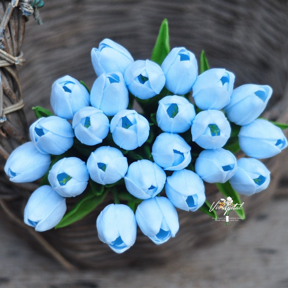 Sky Blue Tulip Real Touch Tulip Bouquet Small Blue Bouquet Etsy