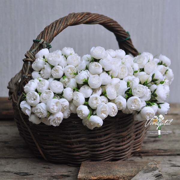 Blanc un paquet soie artificielle Mini pivoine artificielle 9 tiges bourgeons de pivoine en soie pour la décoration de mariage