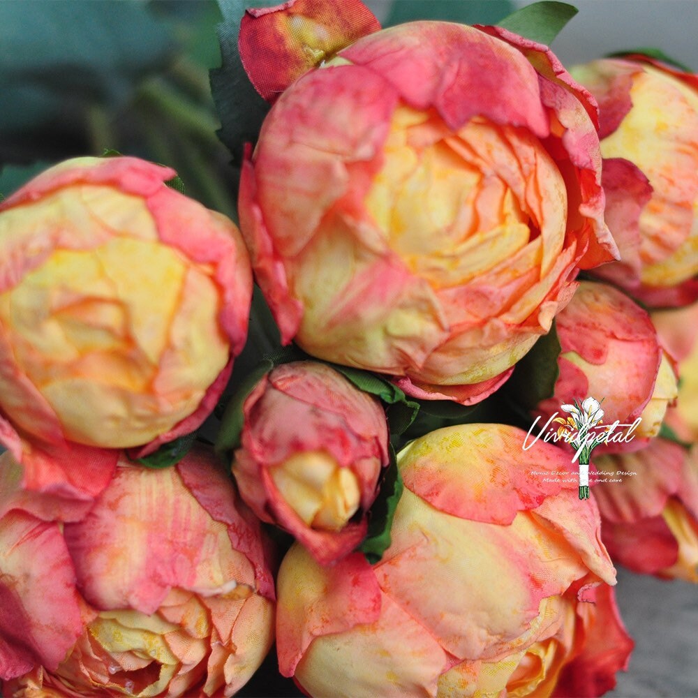 Silk burnt peony bundle autumn orange peony Artificial bundle Etsy