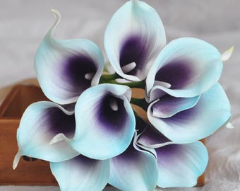 Fiveseasonstuff 10 Stems Real Touch jade Blue Calla Lilies - Etsy