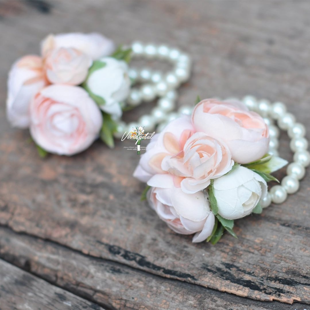 Yean Rose Flower Bride Wedding Wrist Corsage Bracelet Leaf Bridal Hand  Flowers Whith Ribbon Floral Corsages Wristletfor Women and Girls