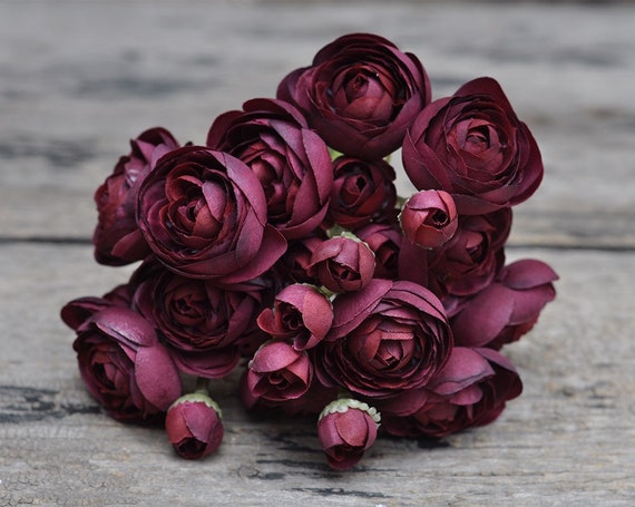 19 Dark Purple Fake Ranunculus, Real Touch Artificial Flowers