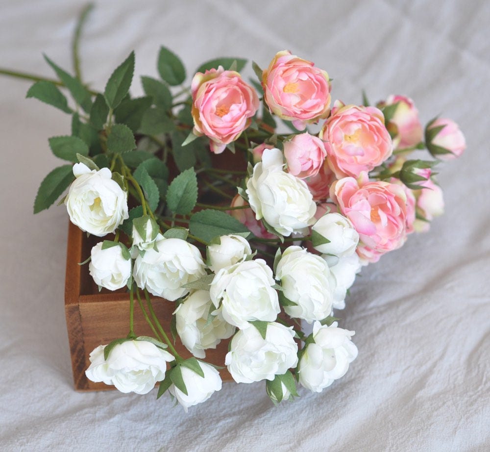 Silk Mini Rose Rambling Rose Pink White Silk Rose Artificial Etsy