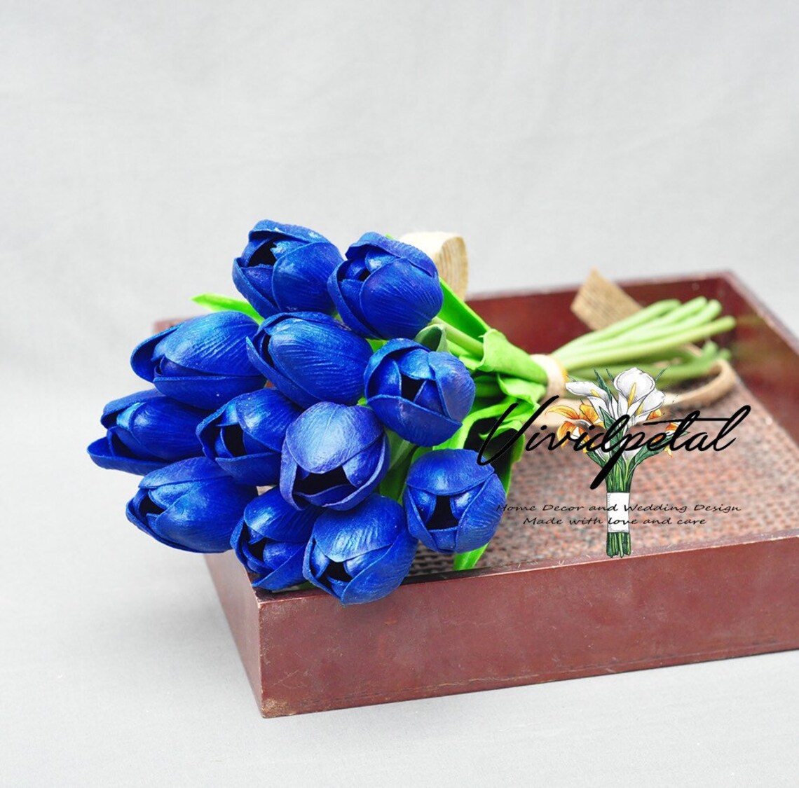 Royal Blue Tulip Real Touch Tulip Bouquet Small Blue Bouquet Etsy