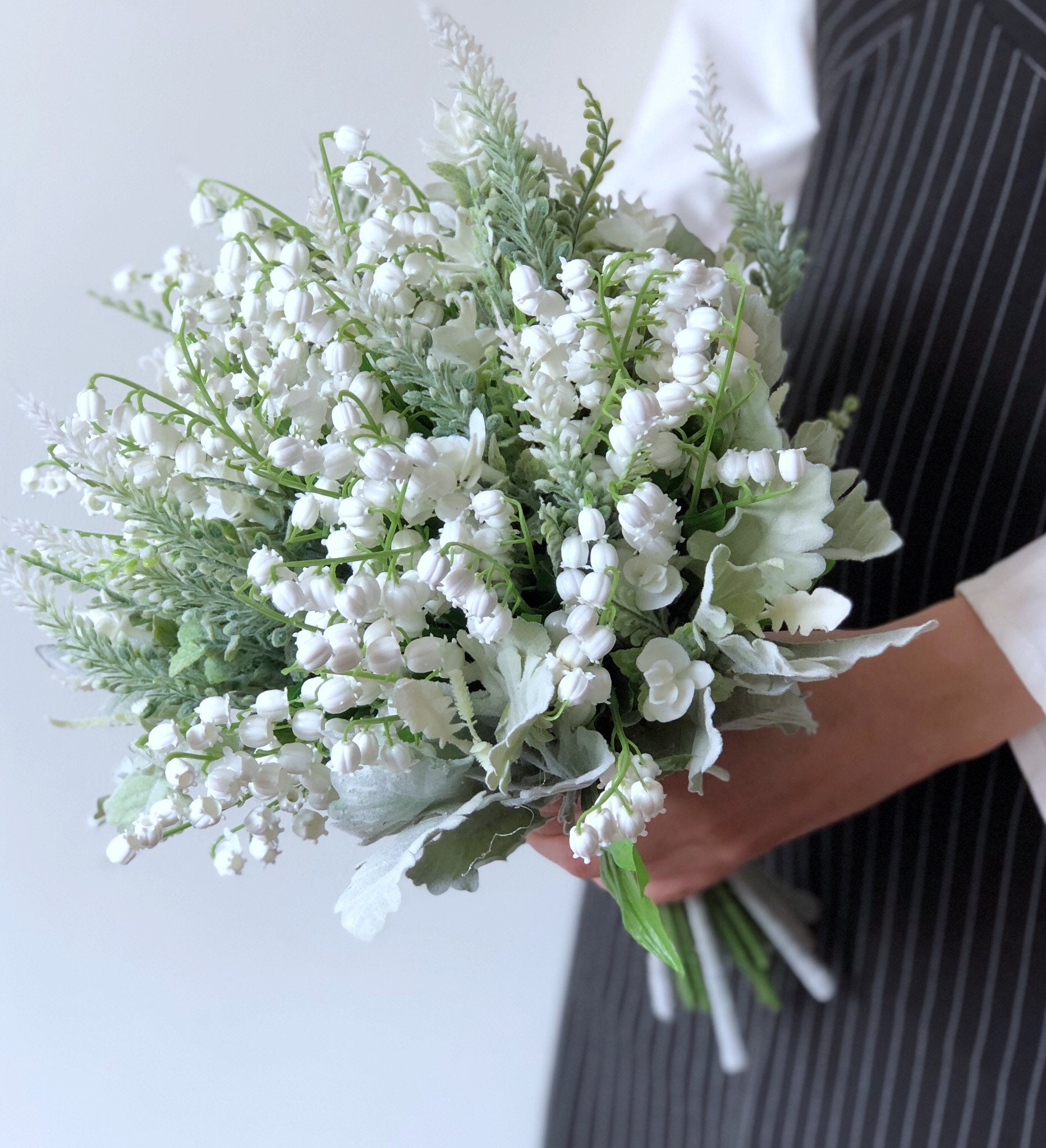 Artificial Romantic Royal Rustic White Lily of the Valley Bouquet