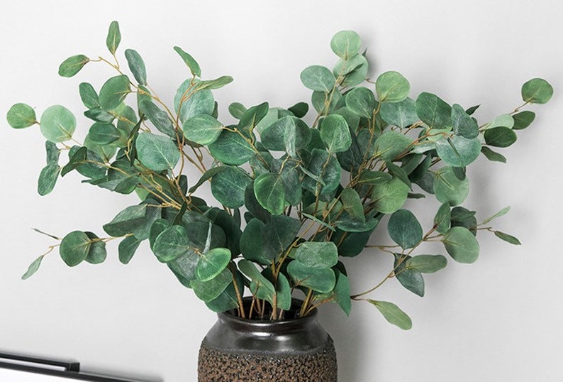 1 Stem Silk Leaf Artificial Eucalyptus Faux Eucalyptuses Silver Dollar Dusty Green Wedding Bouquet Centerpiece Home Decor Boutonni\u00e8re