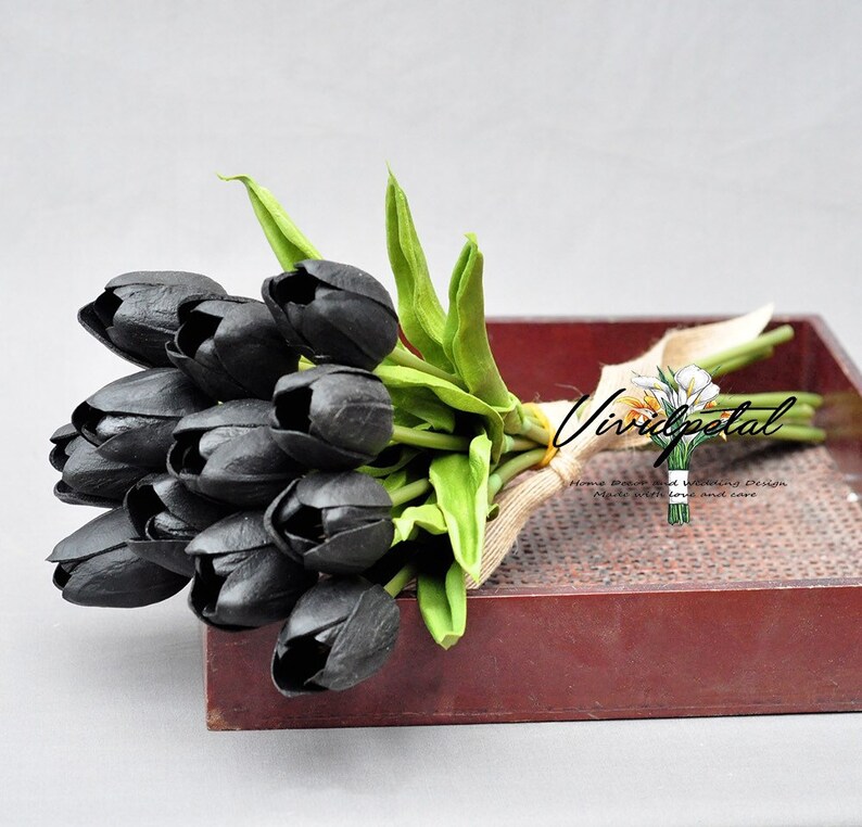 Black Tulip Real Touch Tulip Bouquet Small Black Bouquet Etsy