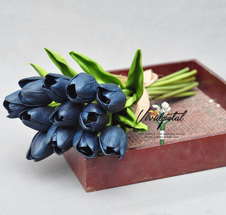 Navy Blue Tulip Real Touch Tulip Bouquet Small Blue Bouquet Etsy