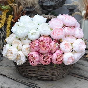 Silk Peonies,white peonies,baby pink bridesmaid peonies bouquets,white wedding flowers,silk flowers,not real touch