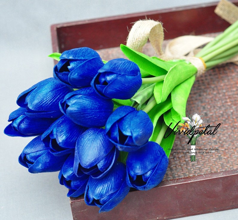 Royal Blue Tulip Real Touch Tulip Bouquet Small Blue Bouquet Etsy