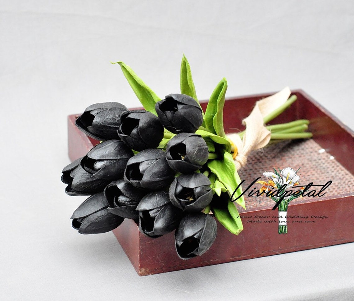 Black Tulip Real Touch Tulip Bouquet Small Black Bouquet Etsy