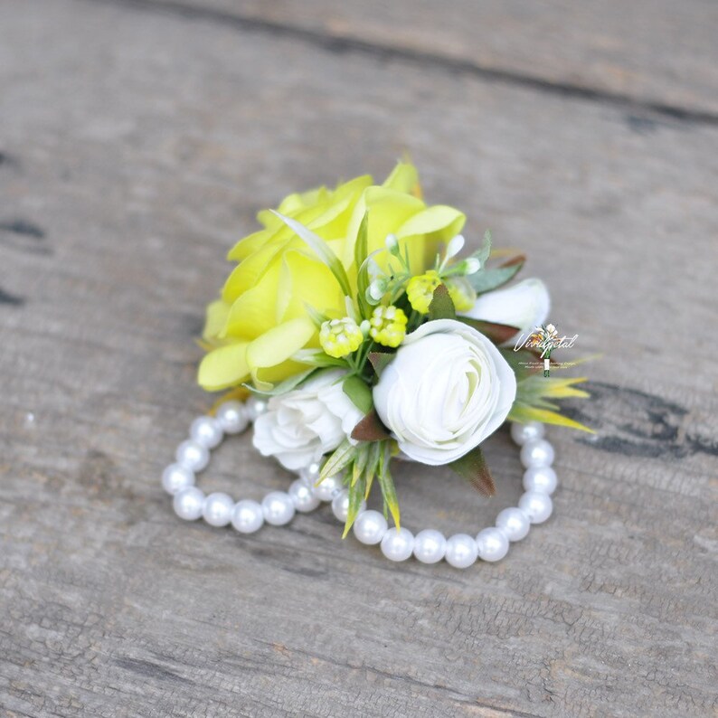 Bright Yellow Corsage Wrist Corsage Mother's Corsage Pearl Etsy