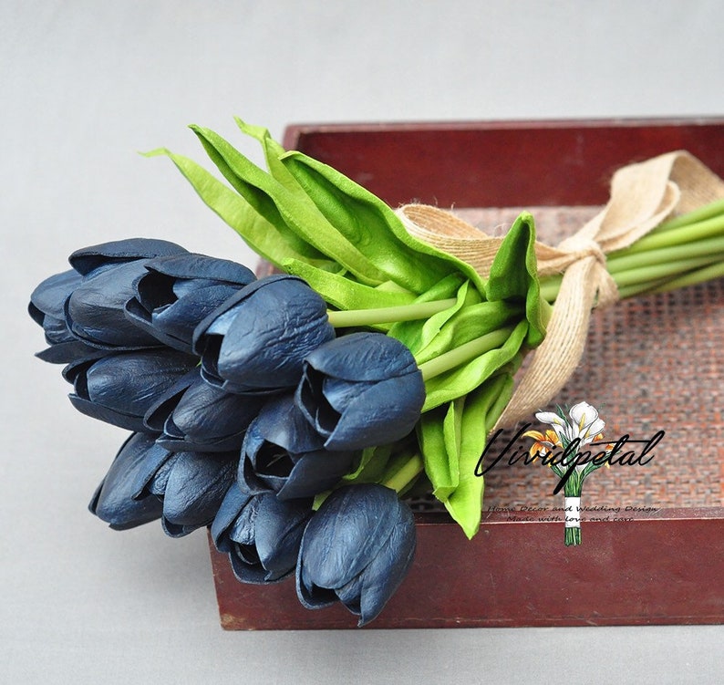 Navy Blue Tulip Real Touch Tulip Bouquet Small Blue Bouquet Etsy