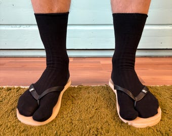 Tabi Socks, Finely Knit Japanese “Big Toe” “Ninja” Stockings, Mid-Calf Length in Black