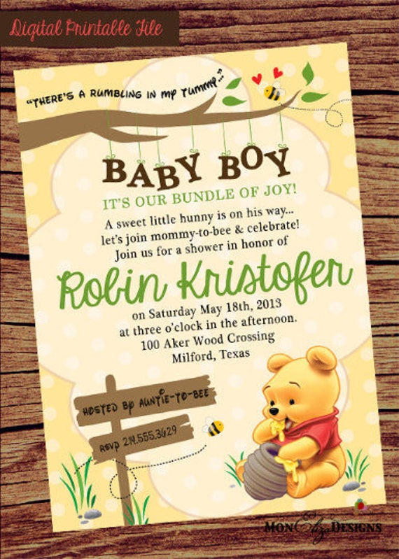 Winnie The Pooh Baby Shower Invitacion Winnie Pooh Invitar Etsy Winnie The Pooh Baby Shower Invitacion Winnie Pooh Invitar Etsy