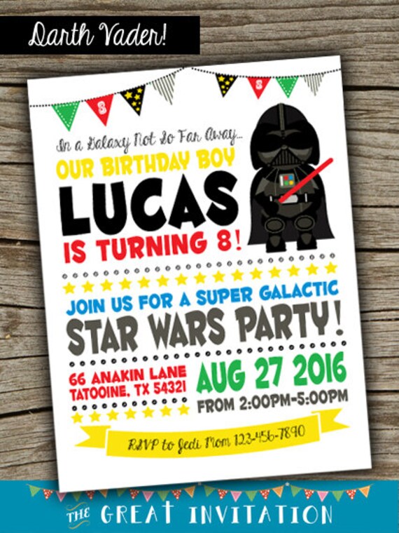 Star Wars Invitation Invitation De Darth Vader Star Wars Etsy